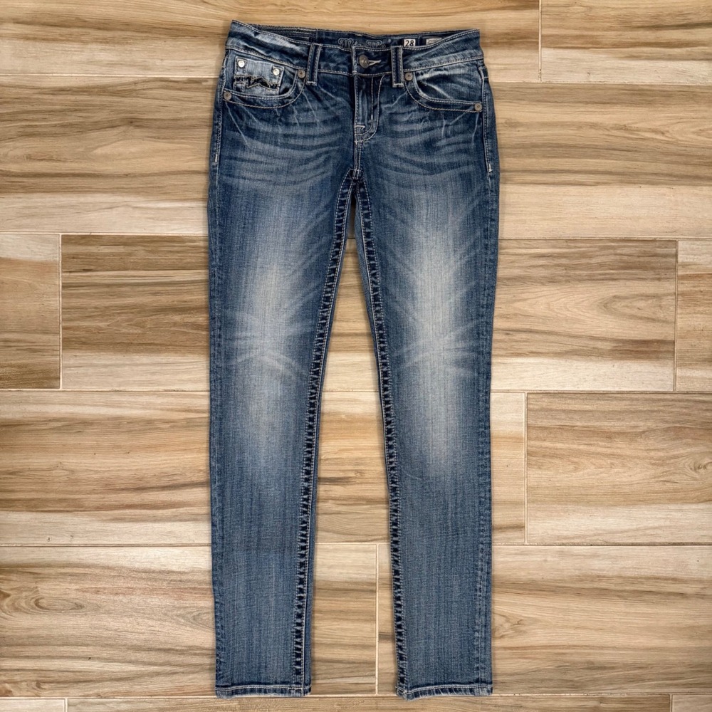 Miss Me Skinny Jeans JD103752 Medium Wash Embellished Rhinestone Pockets 28